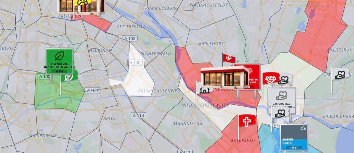 Wahlfarben-Karte in Berlin mit freien und bereits vergebenen Gebieten