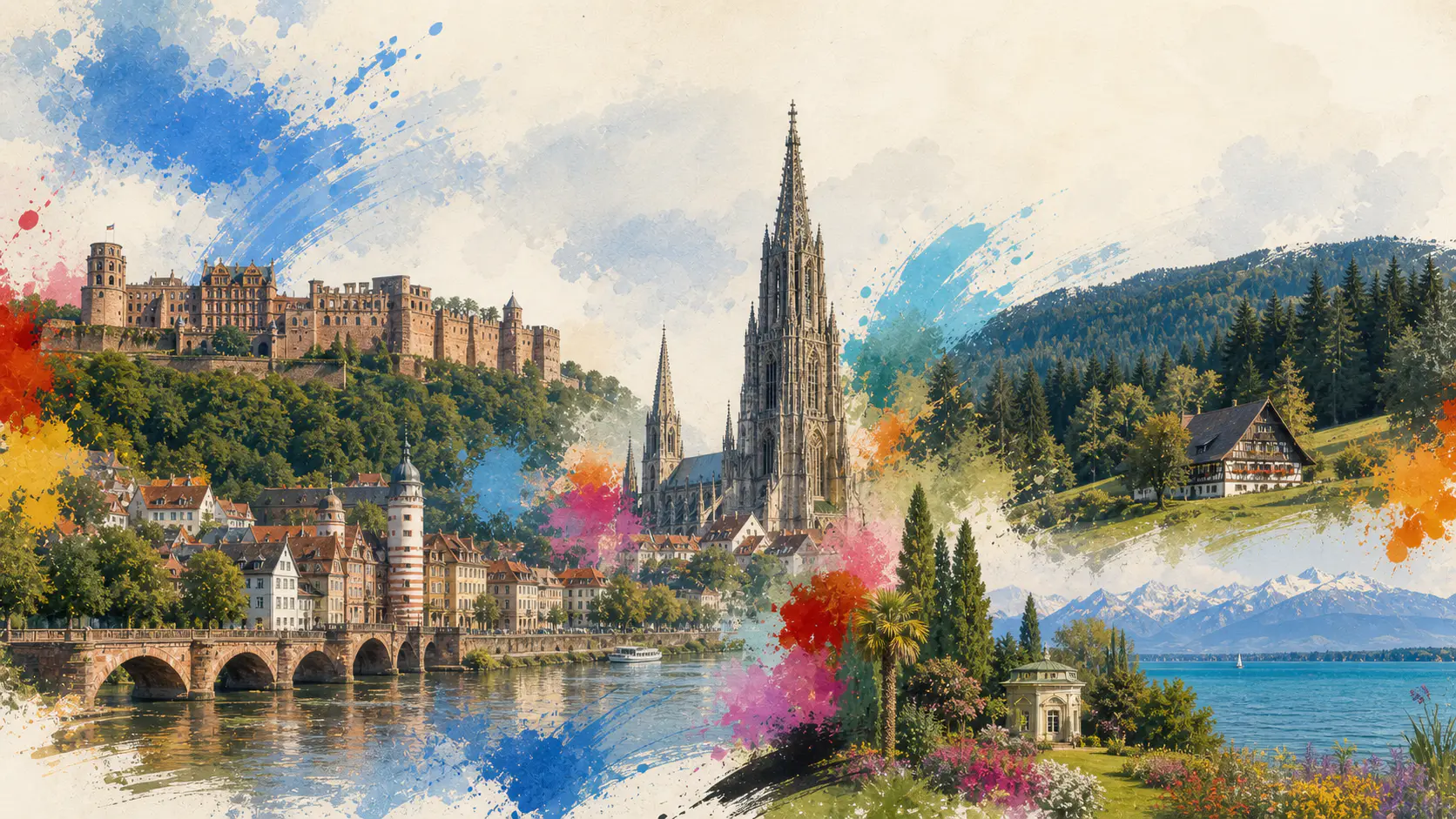 Illustration bekannter Orte in Baden-Württemberg