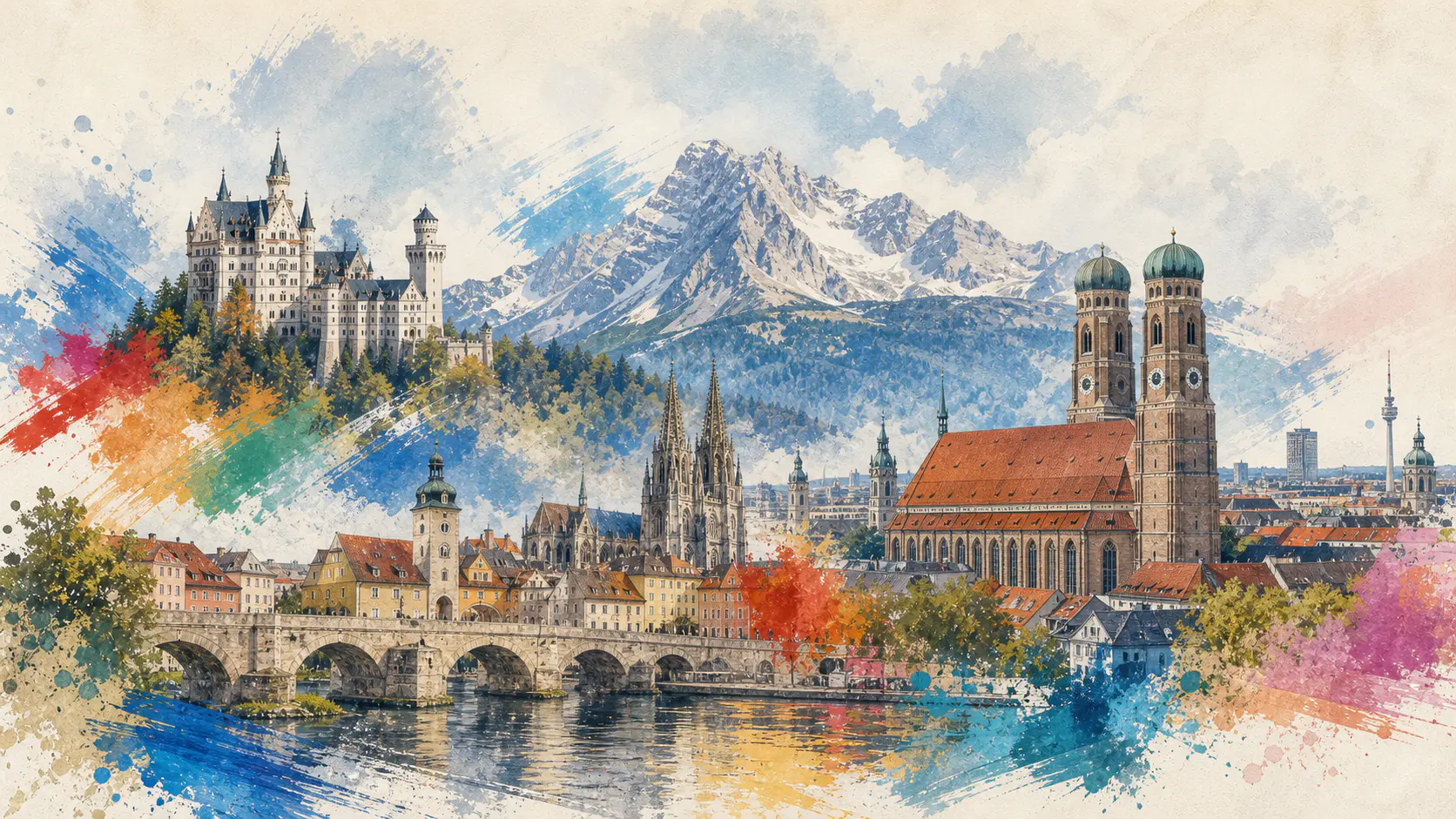 Illustration bekannter Orte in Bayern