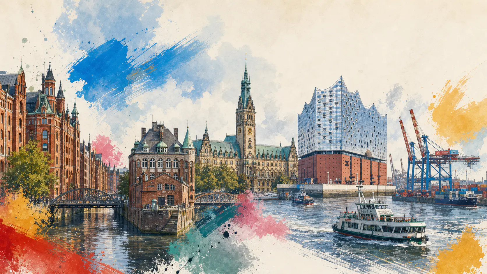 Illustration bekannter Orte in Hamburg