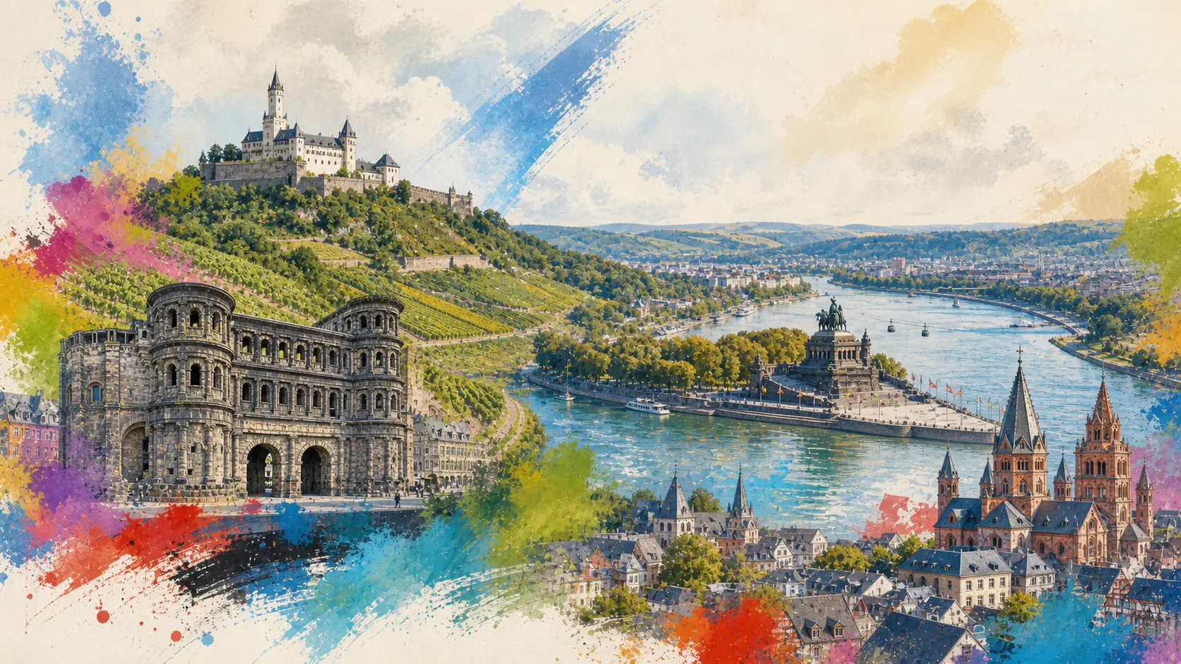 Illustration bekannter Orte in Rheinland-Pfalz