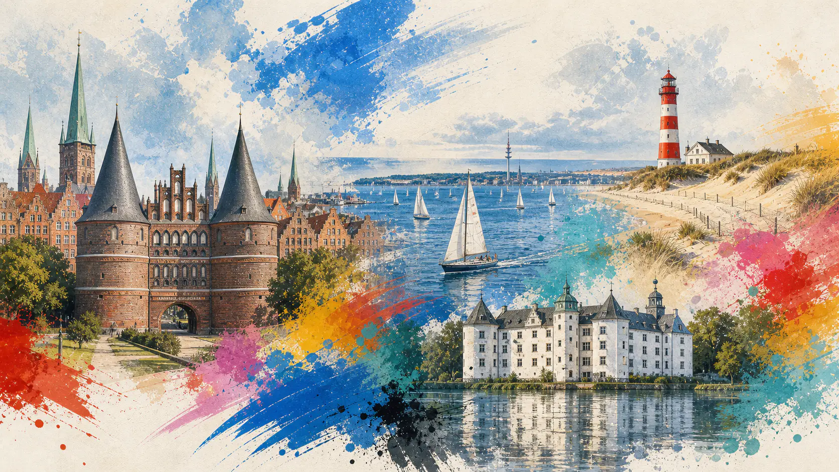 Illustration bekannter Orte in Schleswig-Holstein