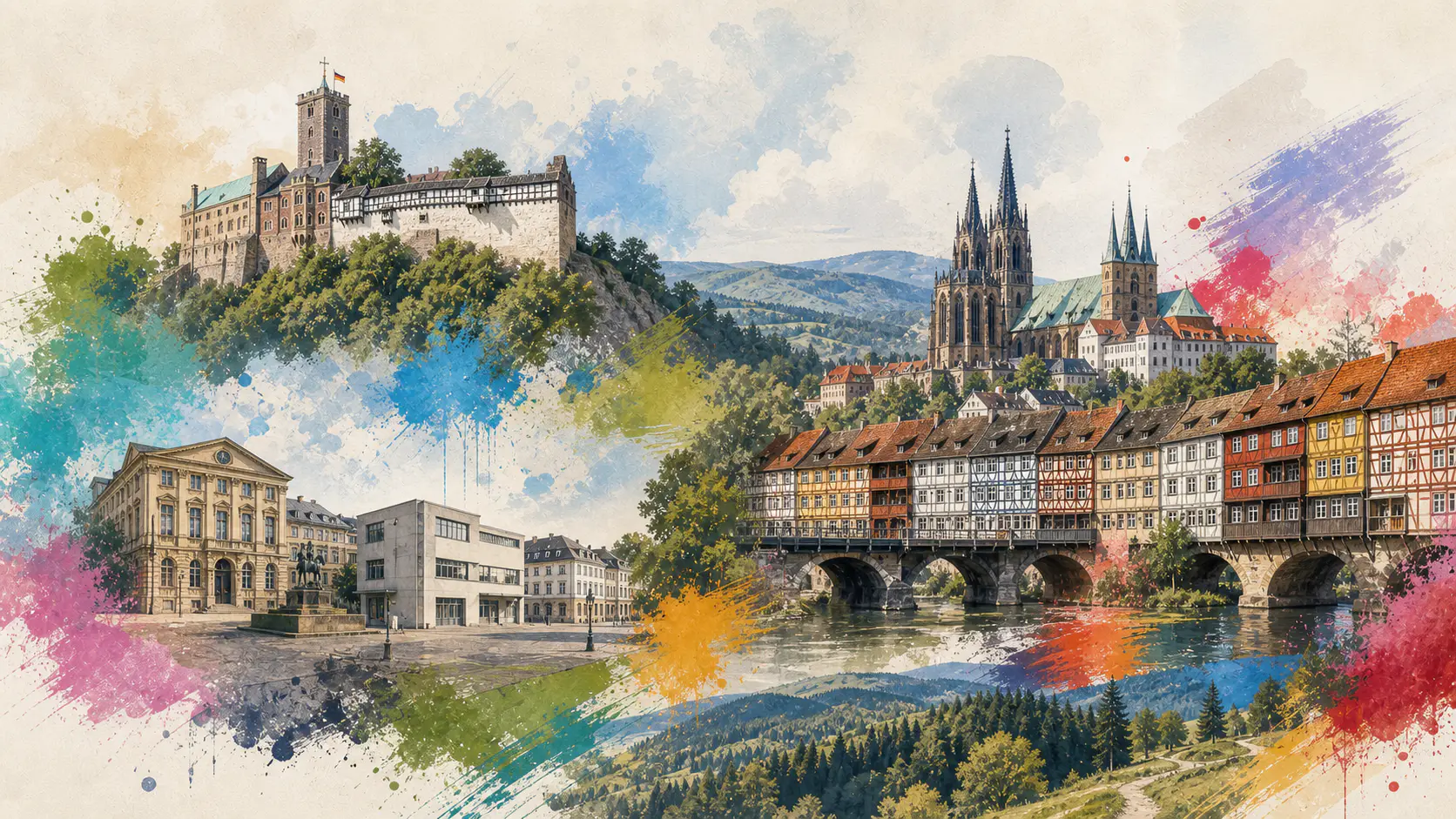 Illustration bekannter Orte in Thüringen
